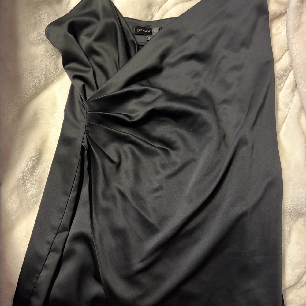Dynamite One-Shoulder Black Satin Dress
